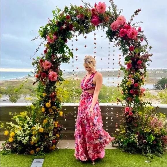 MAC DUGGAL Pink Purple Floral Cutout Back 68076 Sleeveless Gown Dress Size 6 - Picture 1 of 16